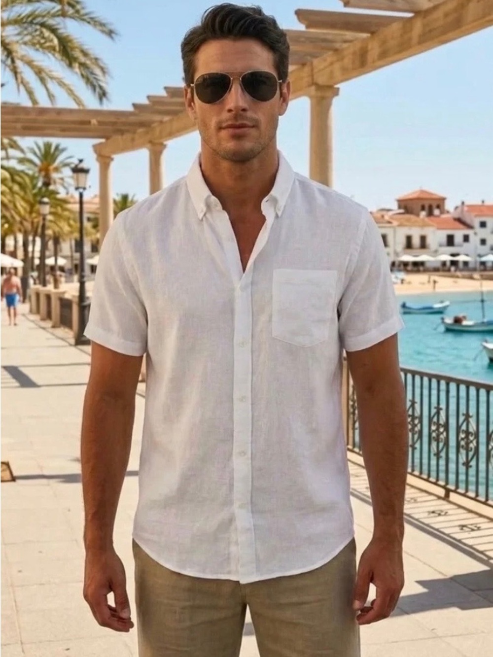 Porter And Ash Mens Large Linen Button Down Shirt White